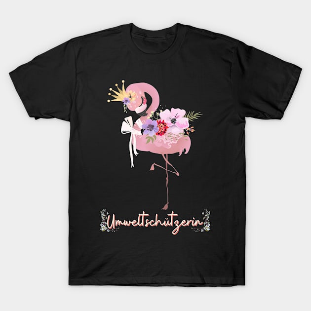 Flamingo Umwelt Schutz Prinzessin Blumen Süß T-Shirt by Maggini Art